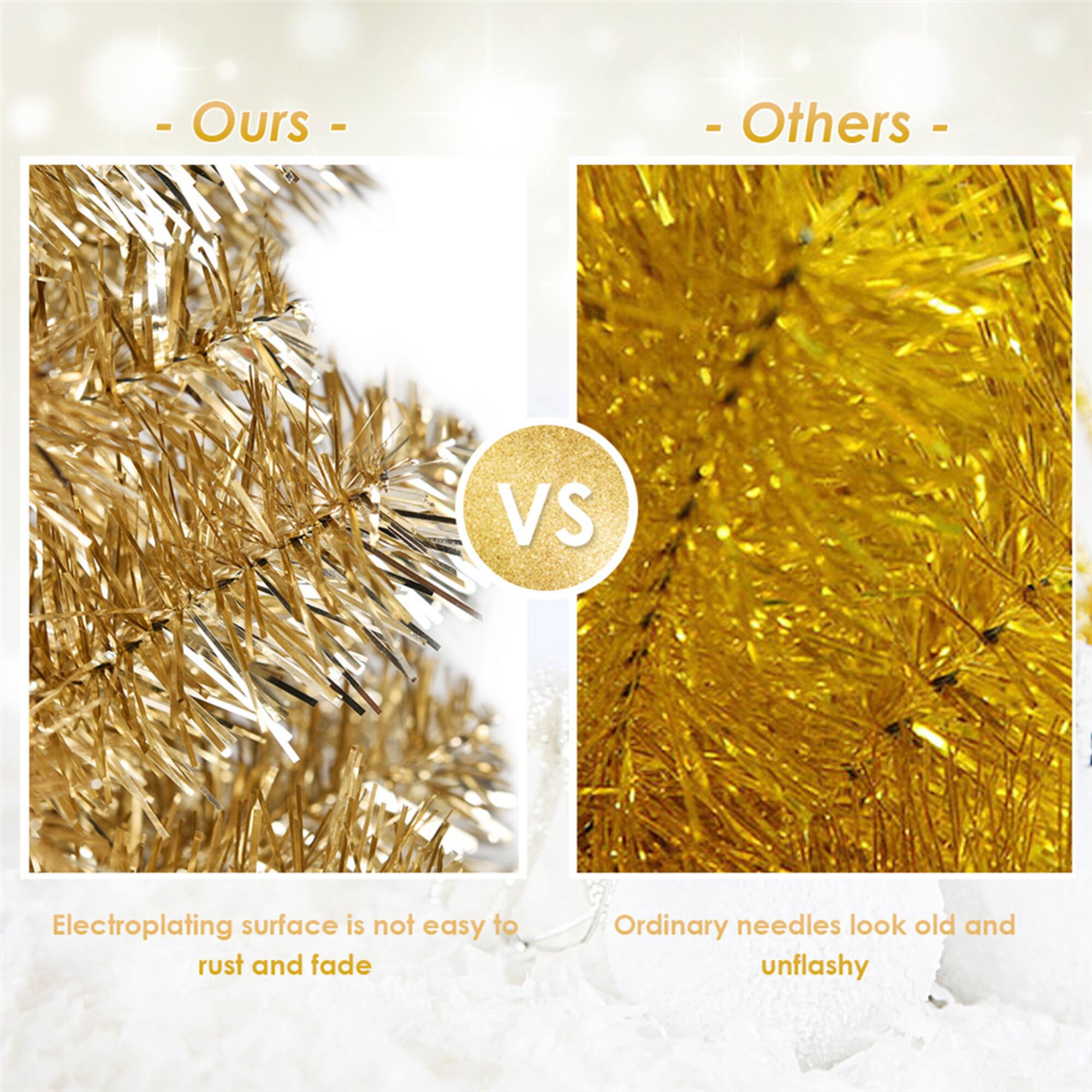 Costway 6ft. Unlit Champagne Gold Tinsel Slim Christmas Tree